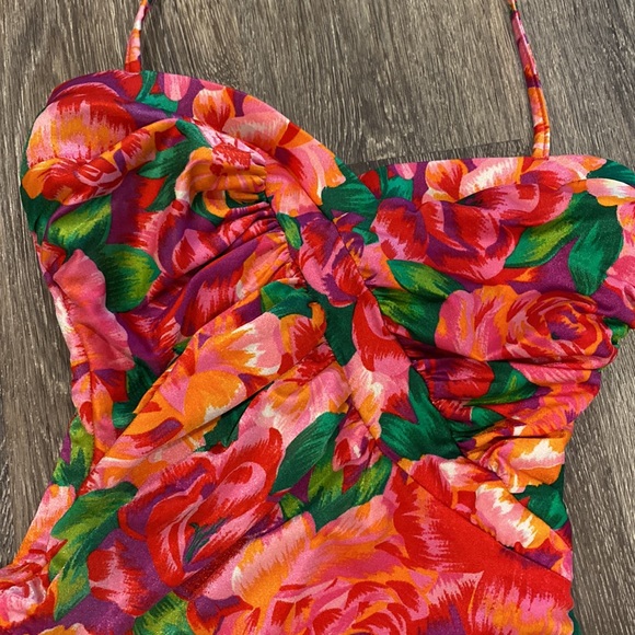 Vintage 90s one piece swimsuit floral bright tropical slimming Small - Picture 3 of 14